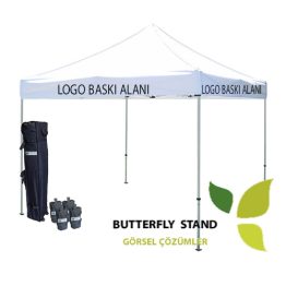 Gazebo Tente Beyaz tavan etek baskılı 3x3