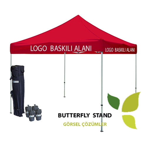 Gazebo Tente Etek Baskılı Kırmızı Tavanlı