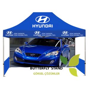 Gazebo Tente Tavan ve Arka Tam Yan Yarım Baskılı 3x3