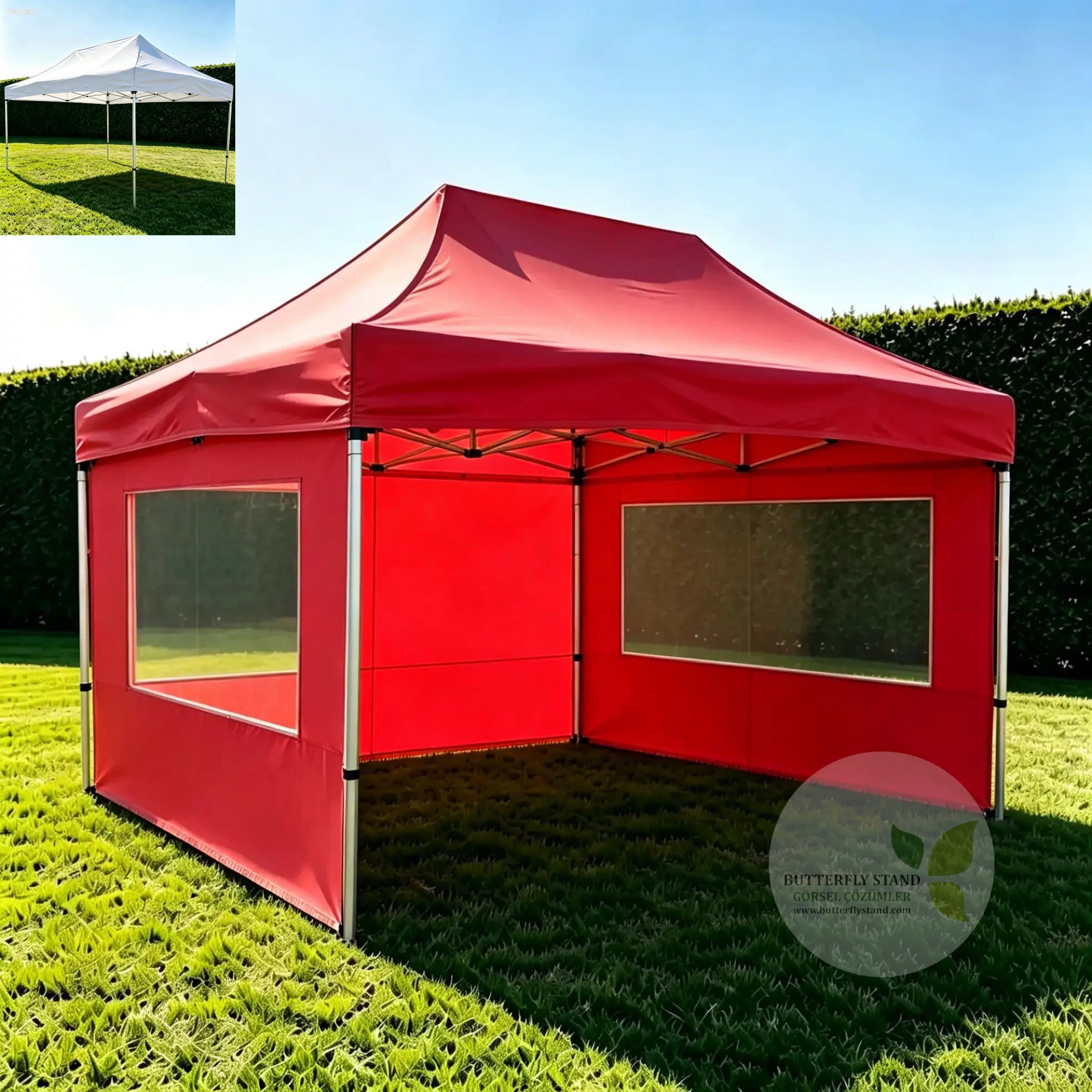 300x450 Katlanır Gazebo Tente Model 05 (Baskısız / Şeffaf Pencereli Yan Duvarlı) - Görsel 2