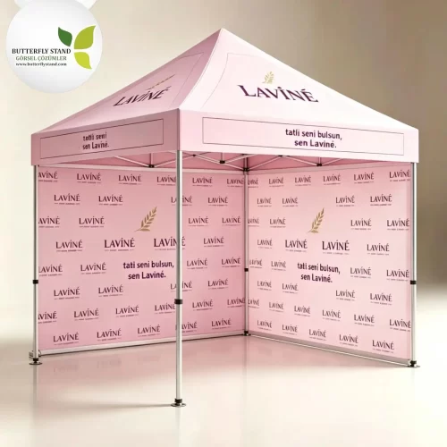 3x3 arka ve tek yan duvar baskili katlanir stand cadiri model 05