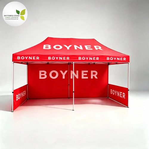 300×600 cm (3×6 m) Katlanır Gazebo Tente – Model 08 (Tam ve Çift Yarım Duvar Kombinasyonlu)