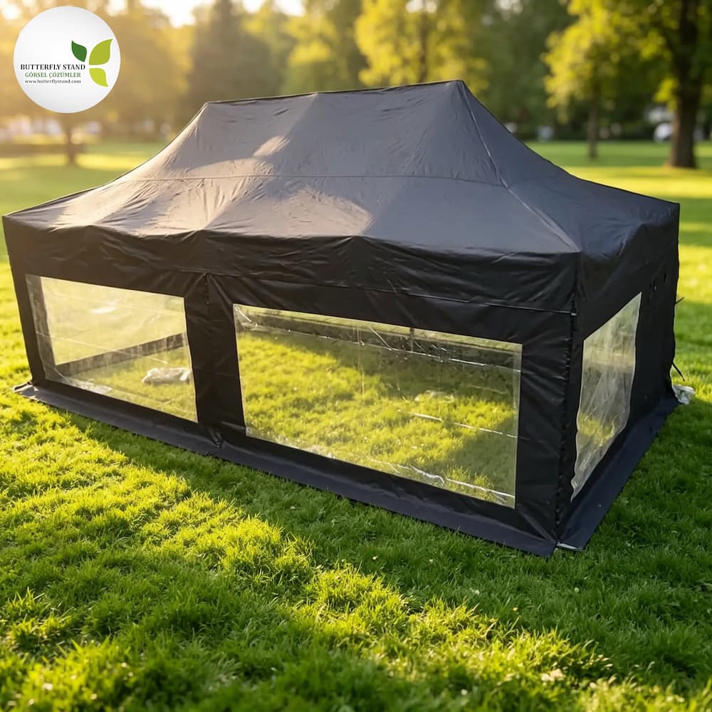 3x6m (300x600cm) Katlanabilir Gazebo Kış Bahçesi Çadırı (Şeffaf Pencereli)