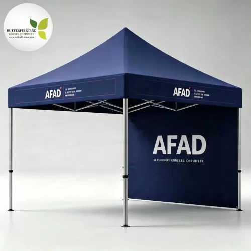 3x3 arka duvar baskılı katlanır stand çadırı lacivert model 02